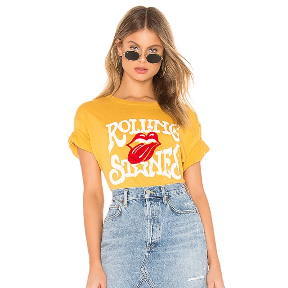 Rolling Stones Flocked Tee in Golden